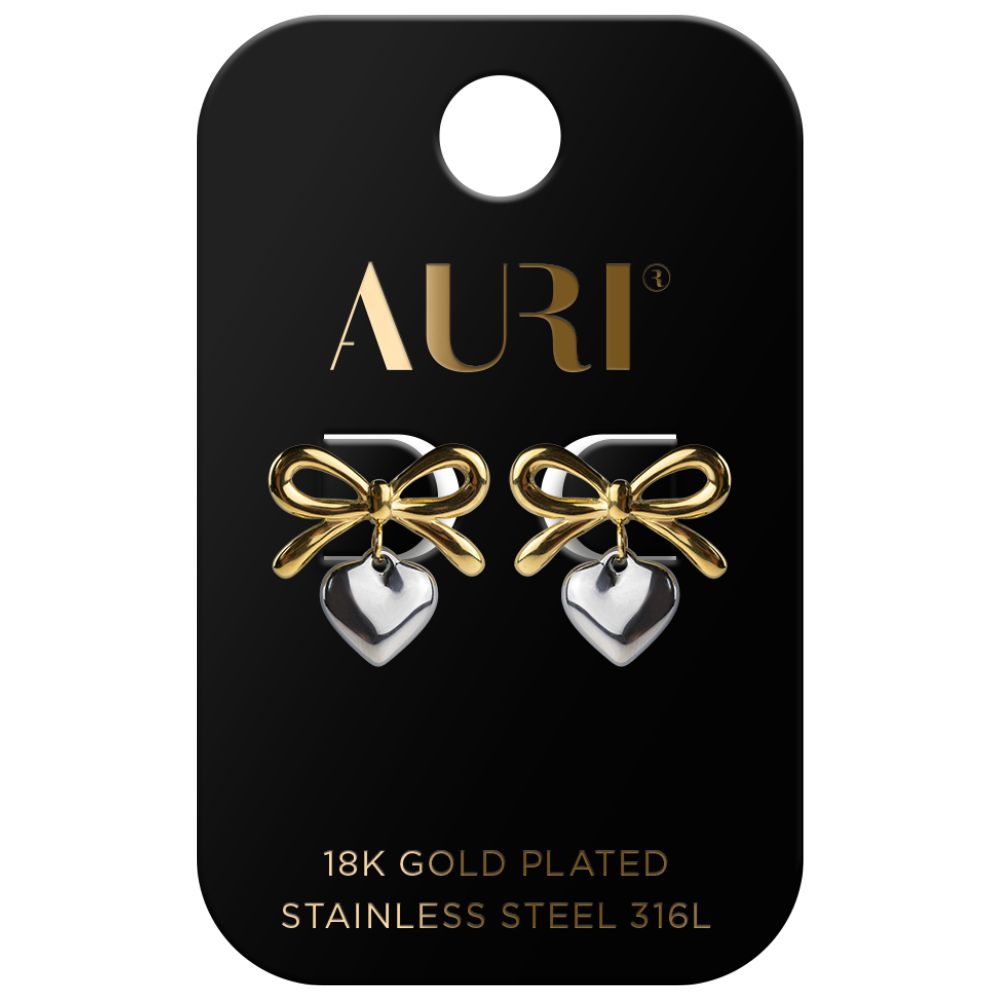 Auri kolczyki serca z kokardami 2 sztuki
