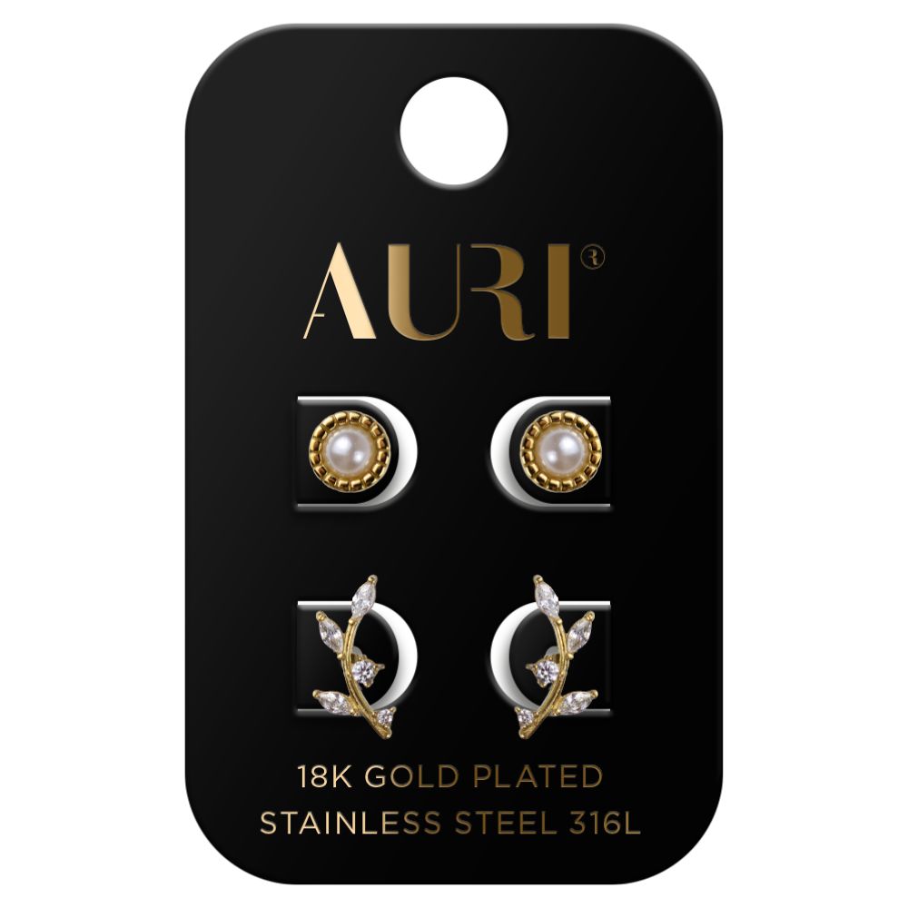 Auri Set kolczyki perły i cyrkonie 2 sztuki