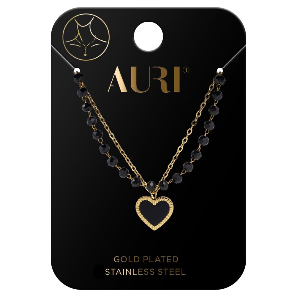 Auri naszyjnik serce i czarne kamienie 1 sztuka