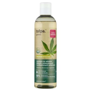 TOŁPA GREEN Wzmacniający szampon do włosów słabych i zniszczonych, konopie i awokado, Vegan, 300 ml