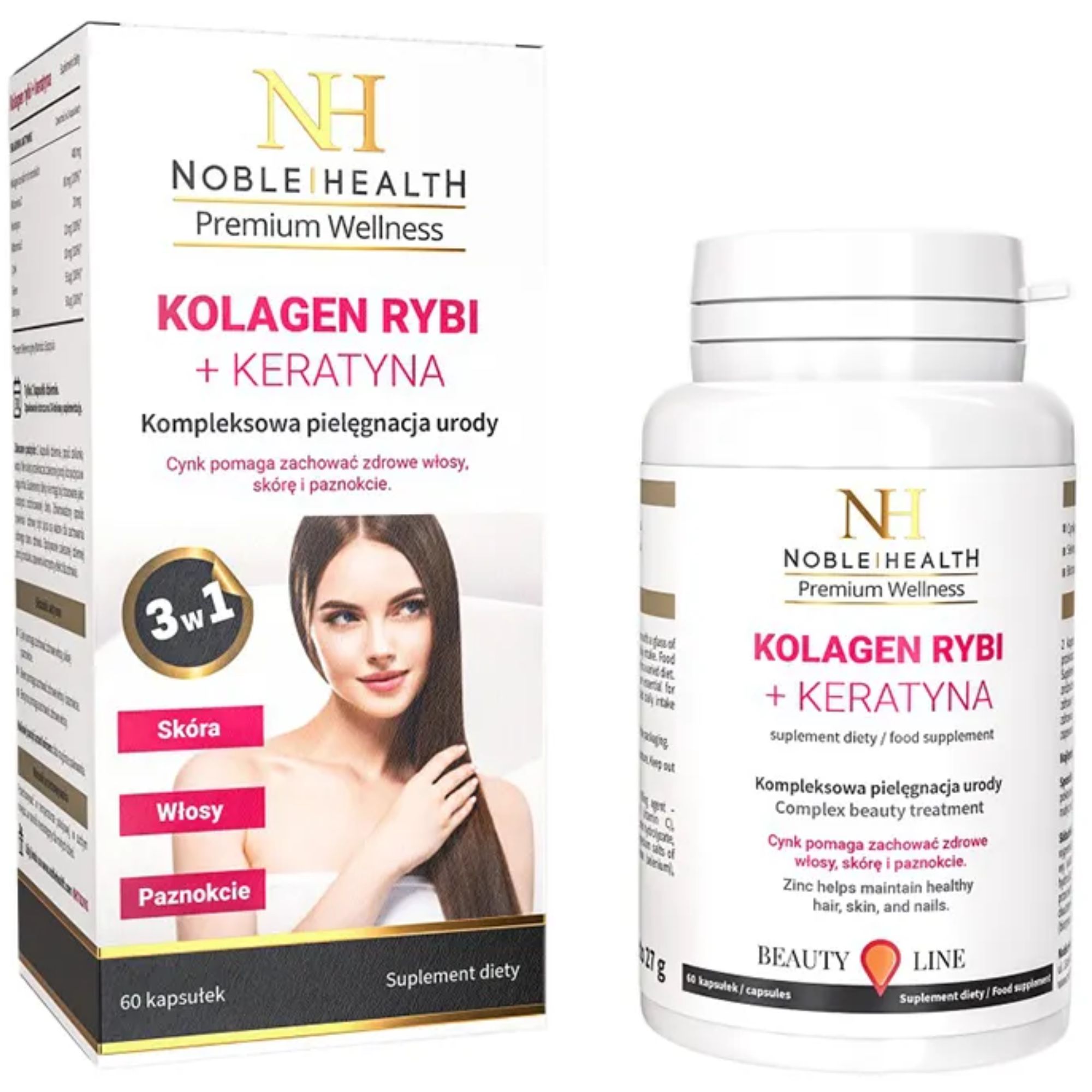Noble Health Kolagen Rybi + Keratyna 60 kapsułek
