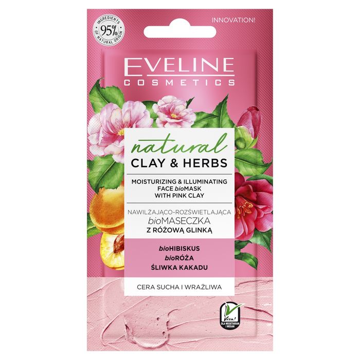 Natural Clay & Herbs Nawilżająco-rozświetlająca biomaseczka z różową glinką main product photo