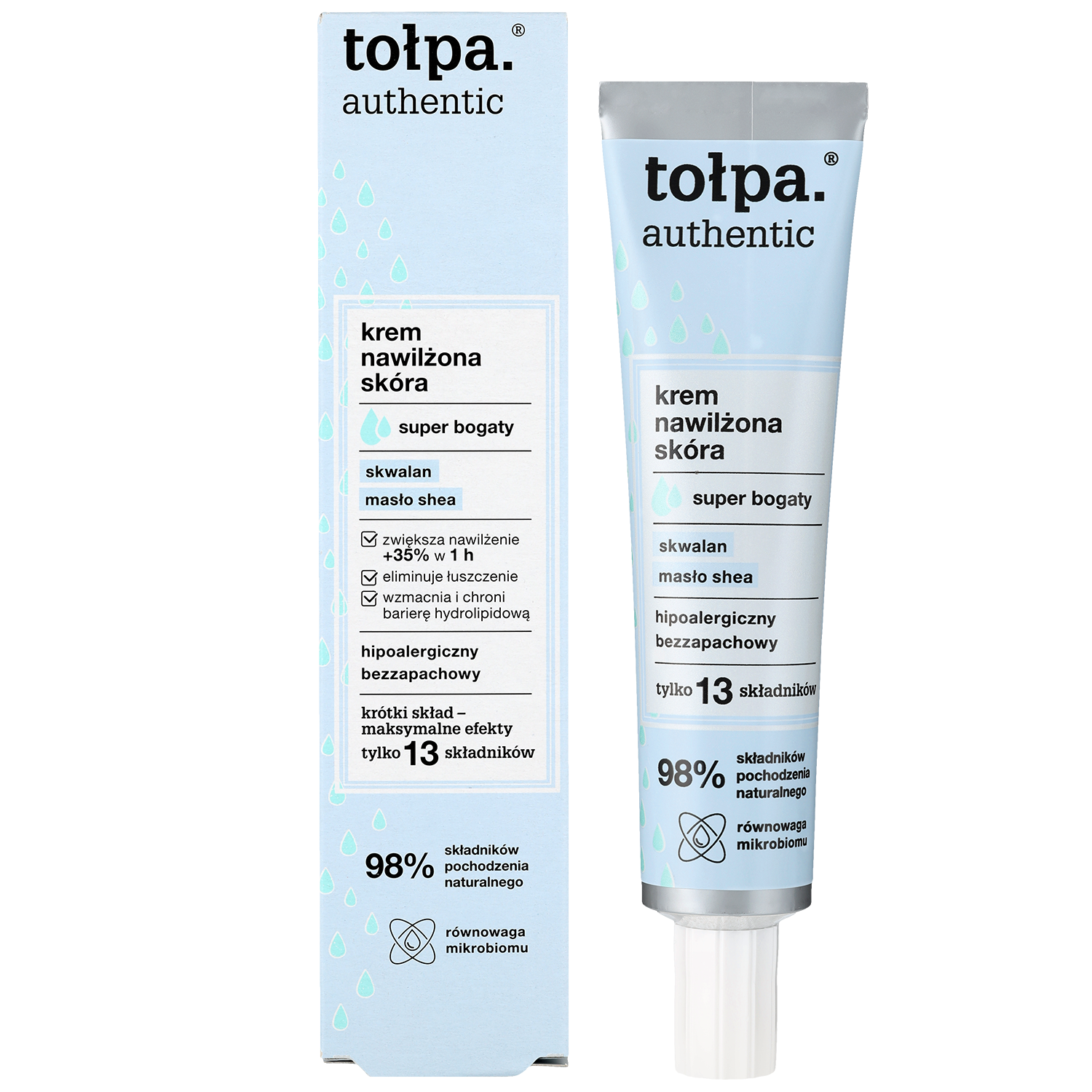 TOŁPA AUTHENTIC Super bogaty krem nawilżający do twarzy, skwalen i masło shea,  40ML