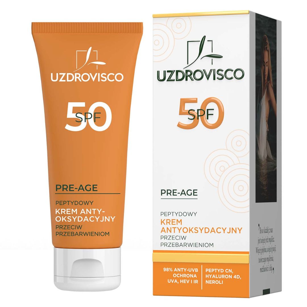 Uzdrovisco Pre-Age peptydowy krem rozjaśniający antyoksydacyjny SPF50 50 ml