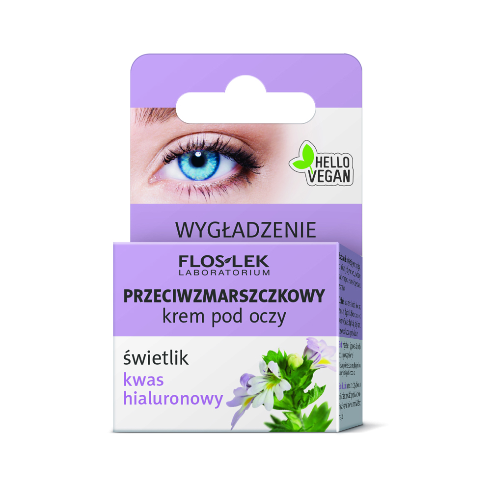 FLOSLEK Przeciwzmarszczkowy krem pod oczy ze świetlikiem i kwasem hialurionowym, 15 ml
