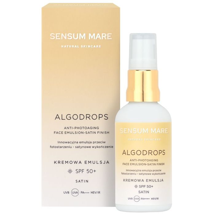 ALGODROPS SATIN Anti-photoaging Protective Face Emulsion with a satin finish Innowacyjna kremowa emulsja ochronna przeciw fotostarzeniu SPF 50+ UVB UVA PA++++ HEV/IR 50 ml main product photo