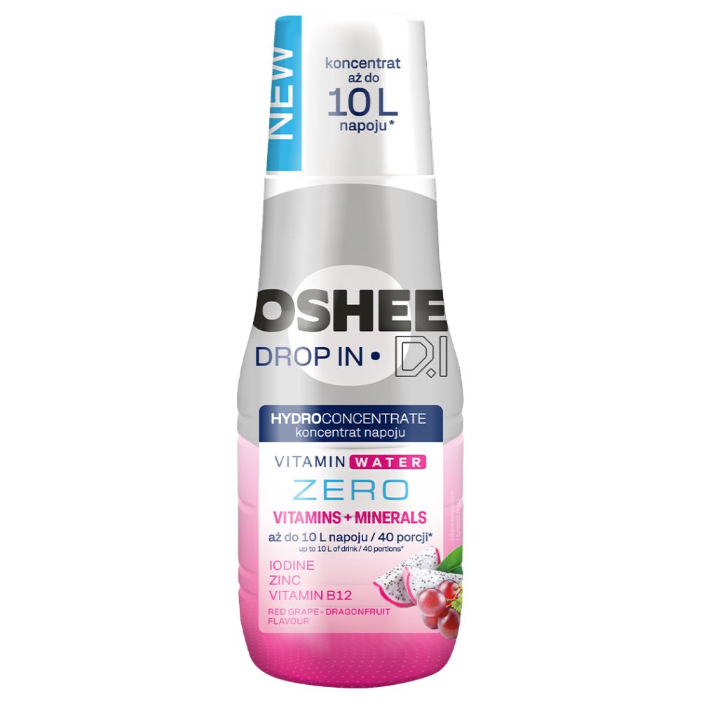 Oshee Drop In Zero koncentrat napoju o smaku czerwonych winogron i dragonfruit z dodatkiem witamin oraz cynku i jodu 500 ml