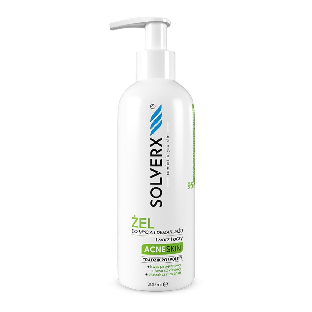 SOLVERX ŻEL DO MYCIA TWARZY I DEMAKIJAŻU ACNE SKIN 200ML
