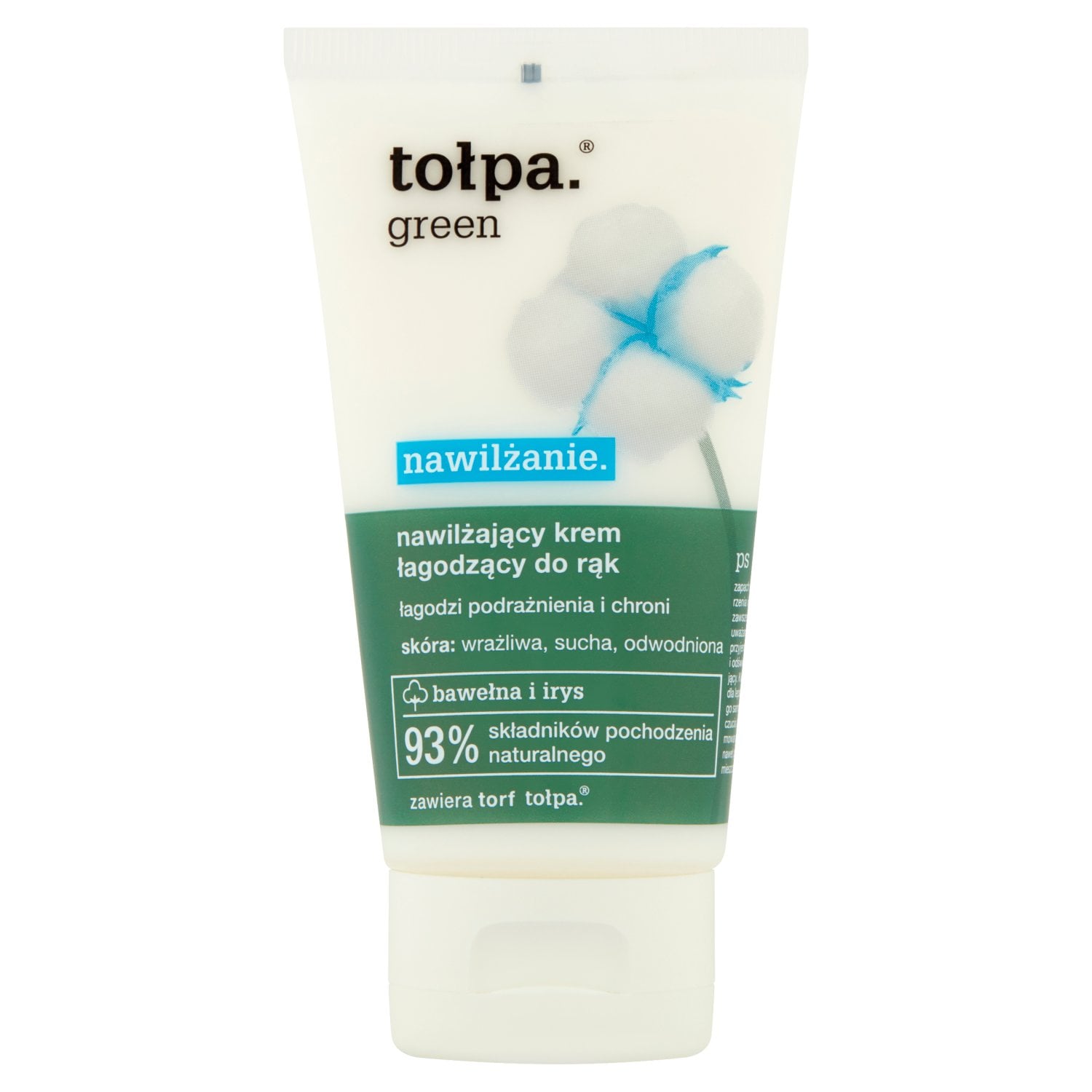 TOŁPA GREEN Nawilżający krem łagodzący do rąk, bawełna i irys, Vegan, 75 ml