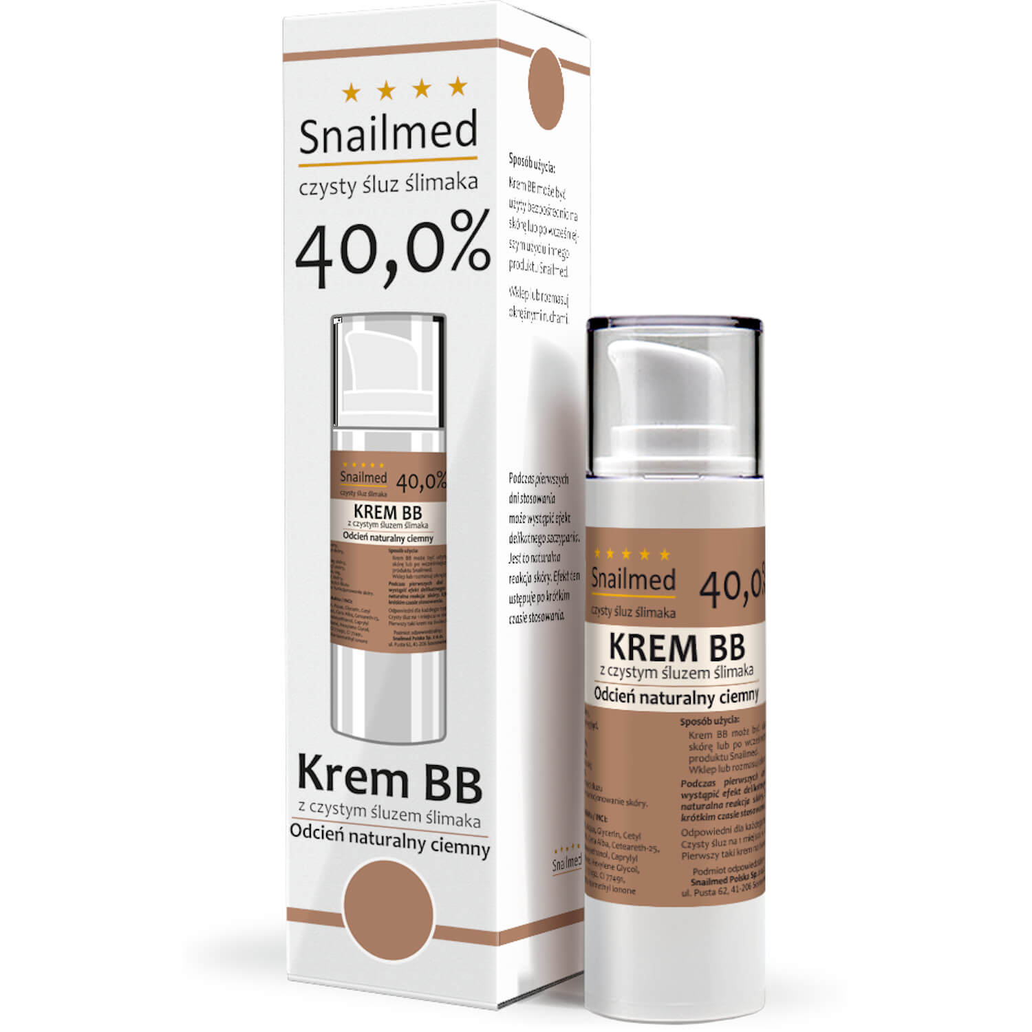 SNAILMED Krem BB, czysty śluz ślimaka, odcień naturalny ciemny, 30 ml