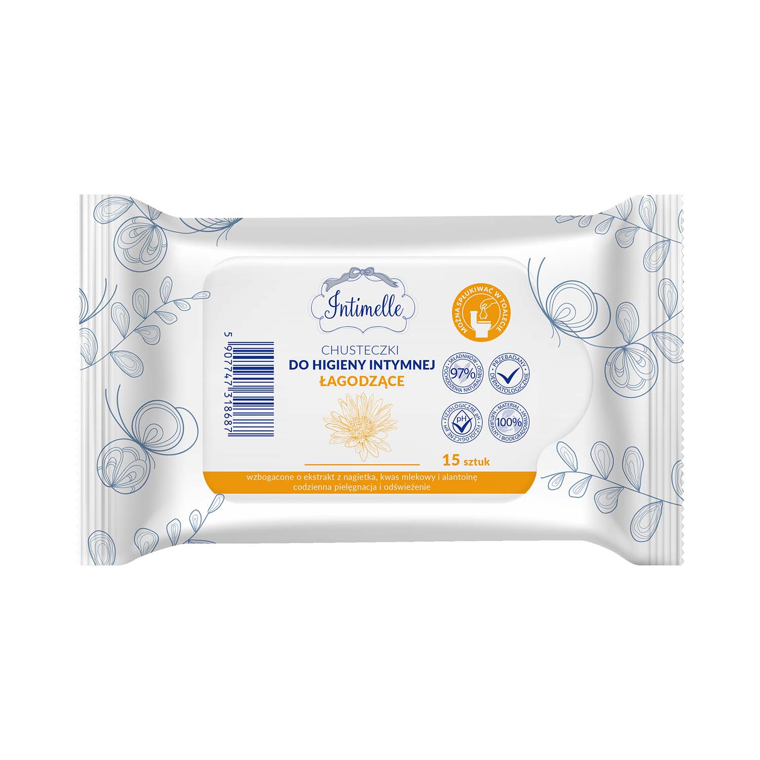 Intimelle chusteczki do higieny intymnej, łagodzące, 15szt.