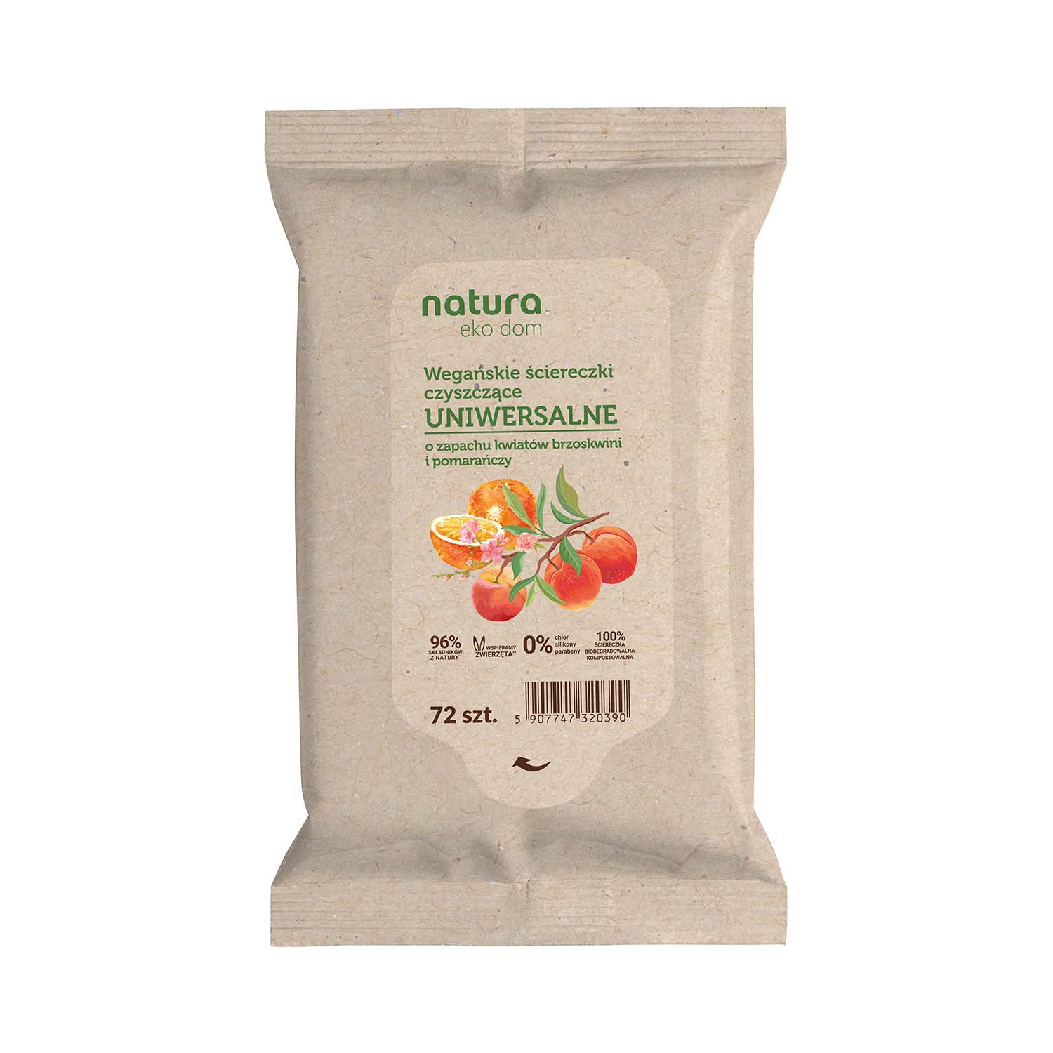 Natura Eko Dom chusteczki do sprzątania uniwersalne o zapachu brzoskwini i pomarańczy 72szt.