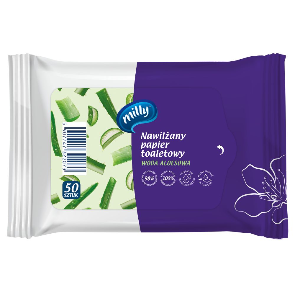 Milly Woda Aloesowa nawilżany papier toaletowy 50 sztuk