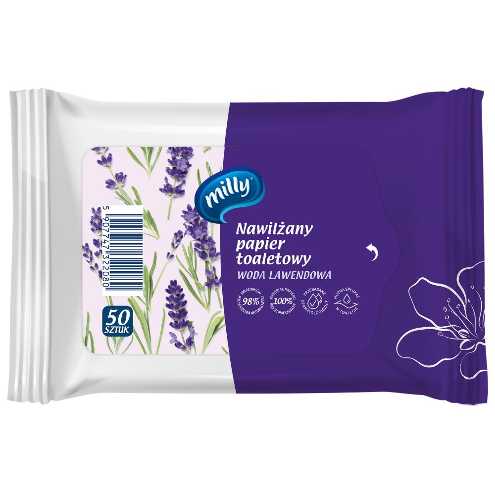Milly Woda Lawendowa nawilżany papier toaletowy 50 sztuk