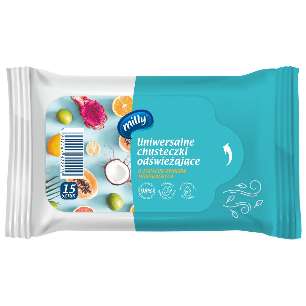 Milly Owoce Tropikalne uniwersalne chusteczki odświeżające 15 sztuk