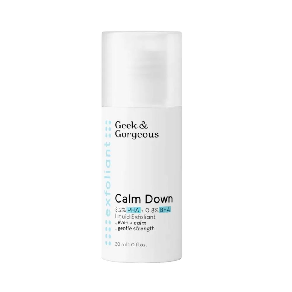 Geek & Gorgeous Calm Down delikatny eksfoliator do twarzy z 4% kwasami PHA + BHA 30 ml