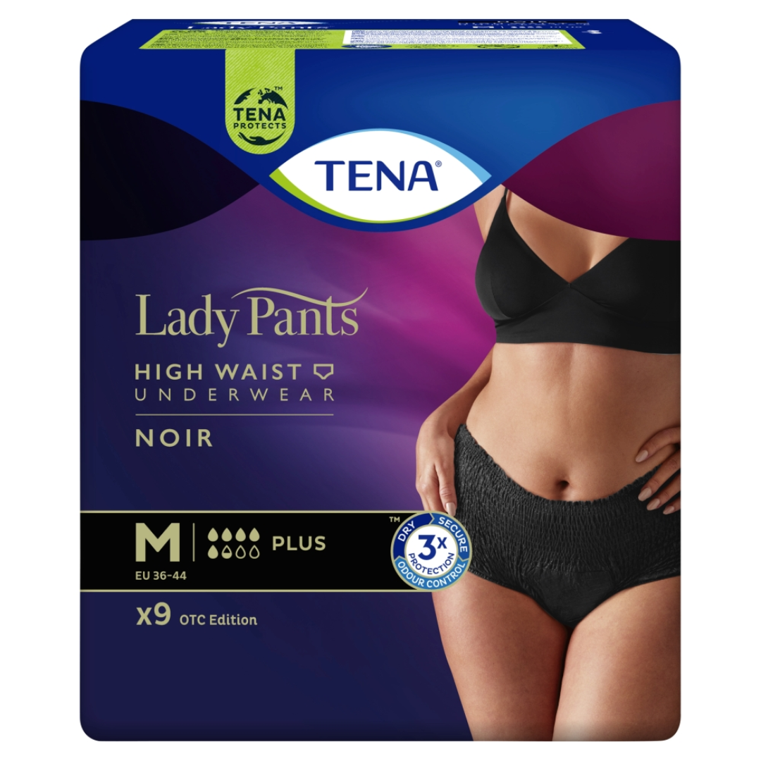 TENA Lady Pants Noir Plus Bielizna chłonna dla kobiet M, czarny, 9 sztuk