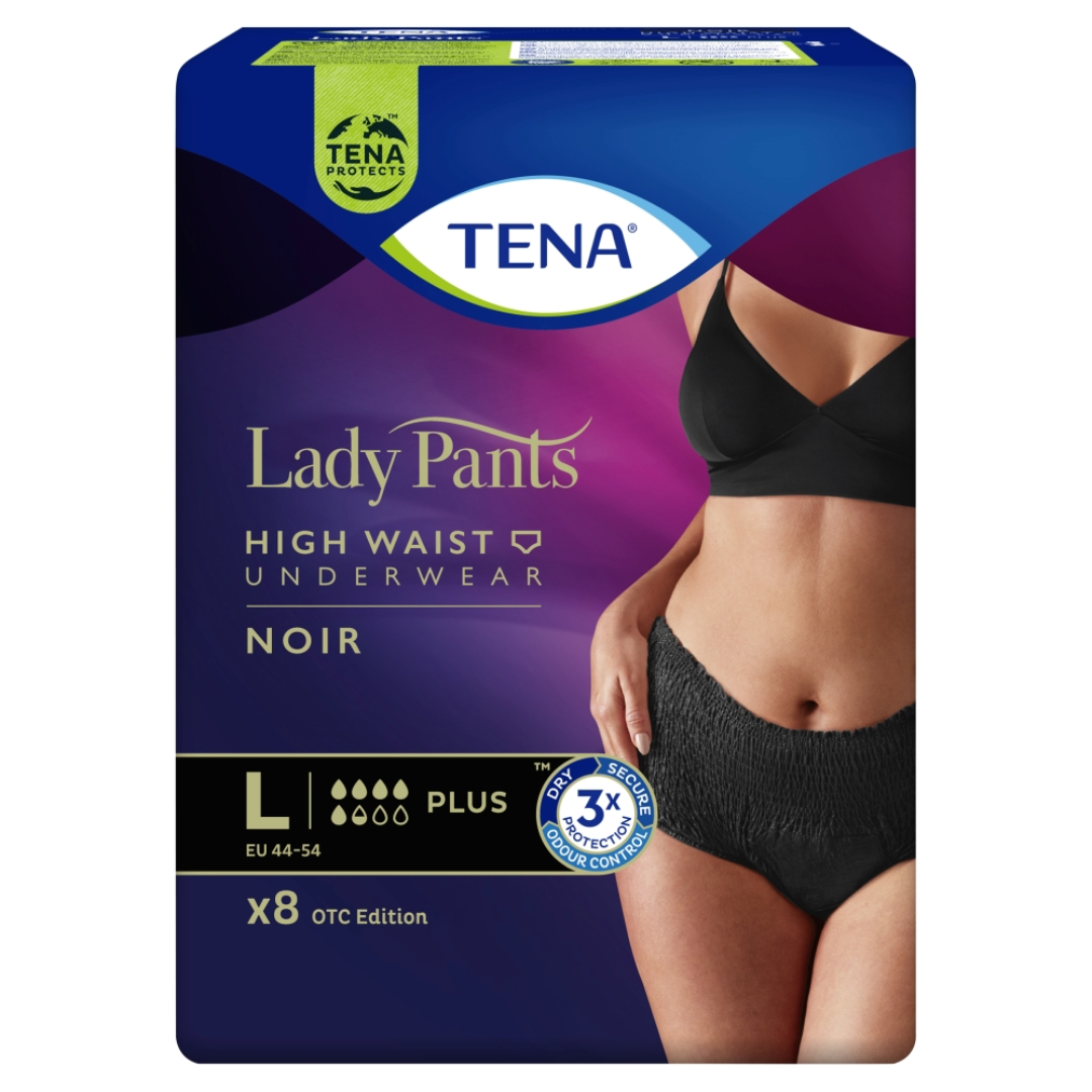 TENA Lady Pants Noir Plus Bielizna chłonna dla kobiet L, czarny, 8 sztuk
