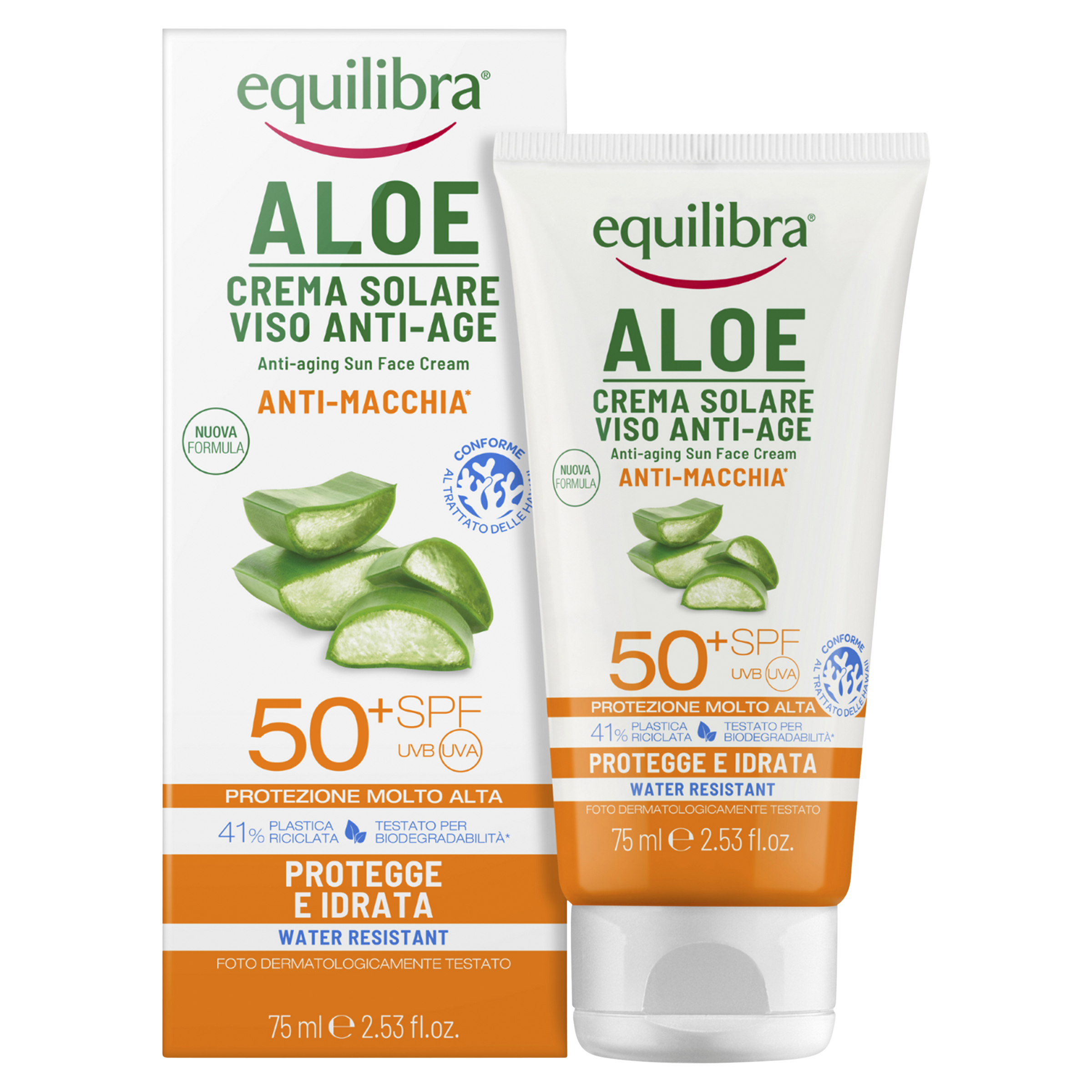 Equilibra Aloesowy krem do twarzy przeciwsłoneczny anti-age SPF 50+ 75 ml