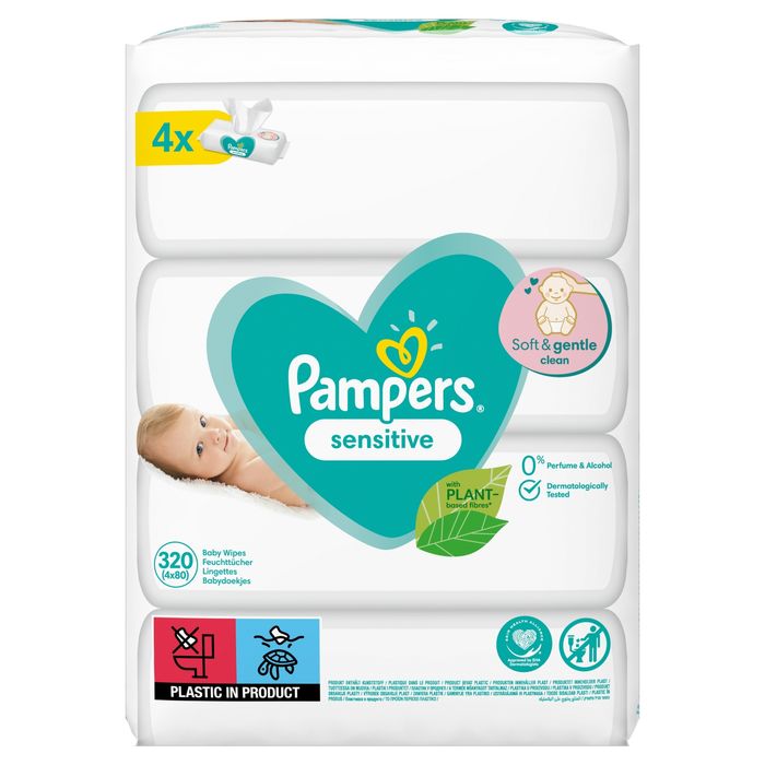 Pampers Sensitive Chusteczki 4 opakowania = 320 chusteczek main product photo