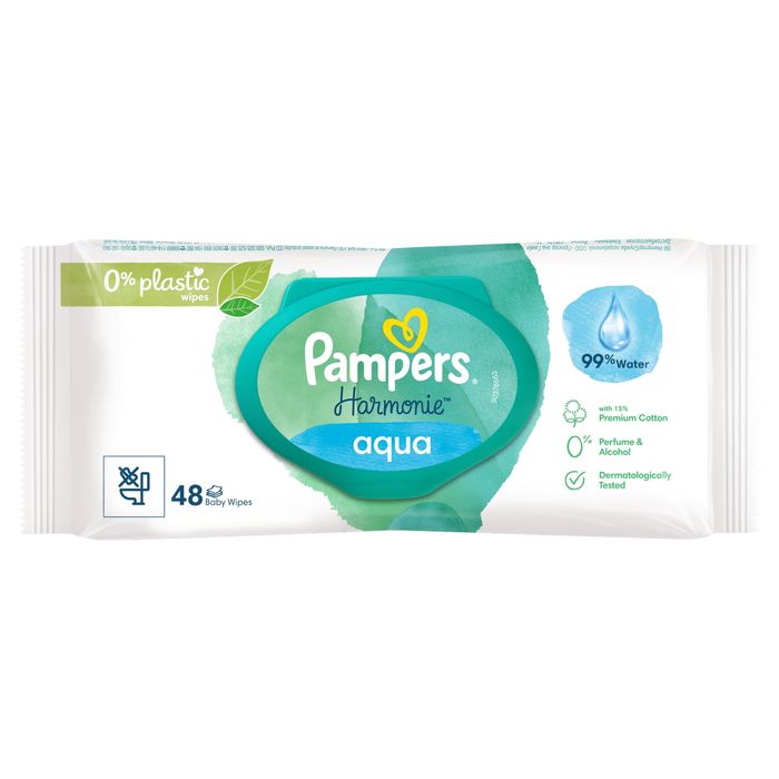 Pampers Harmonie Aqua Chusteczki nawilżane dla dzieci, 1 opakowania = 48 chusteczek main product photo