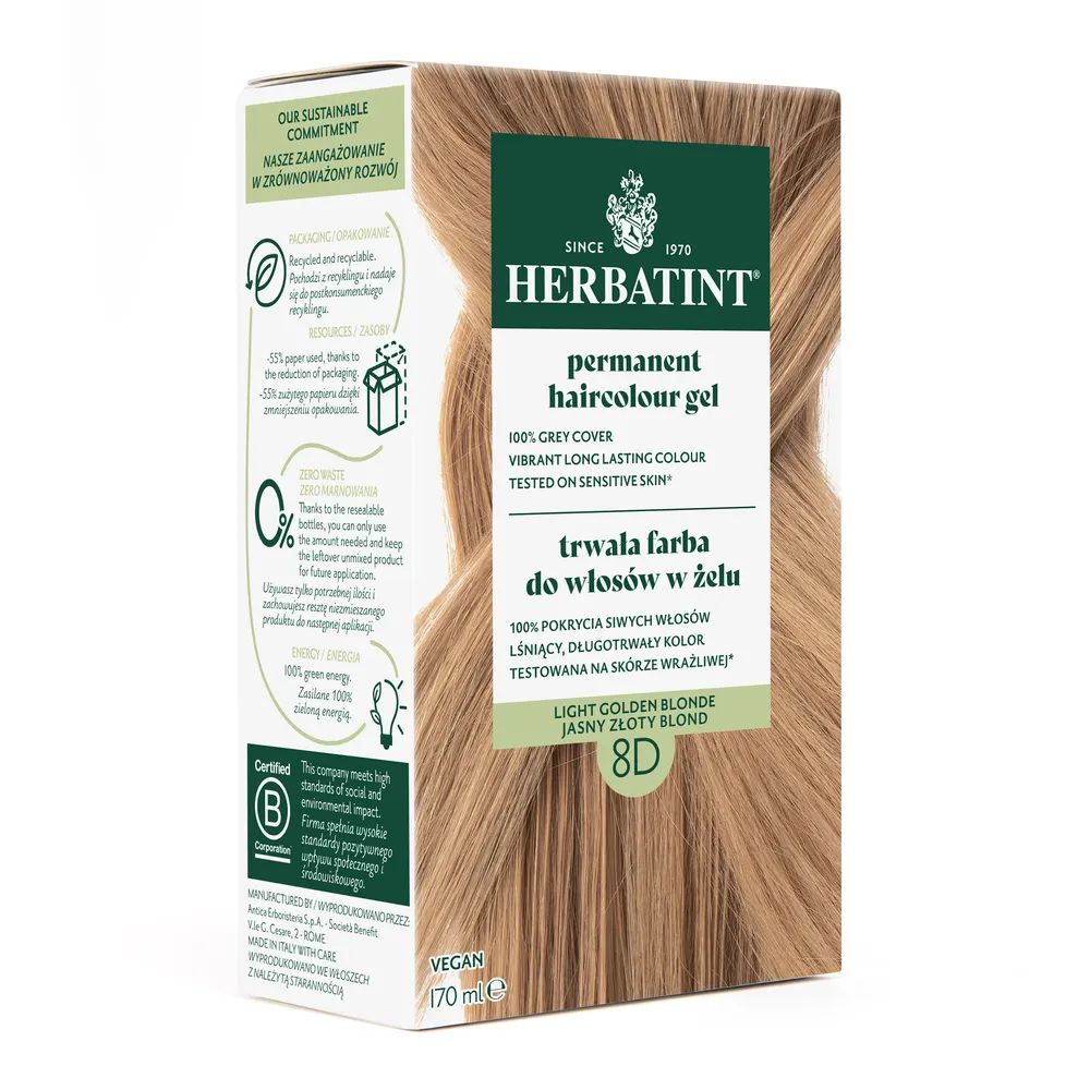 Herbatint Farba do włosów 8D Jasny Złoty Blond 170 ml
