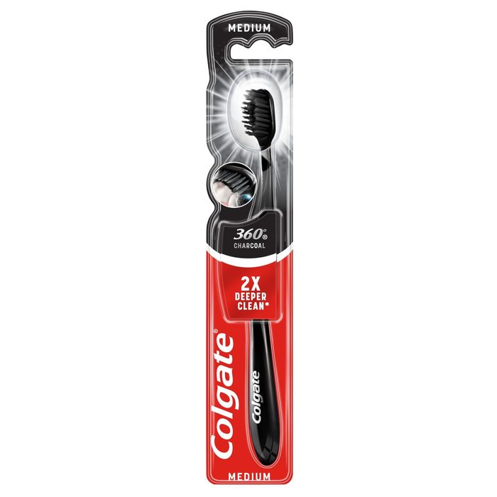Colgate 360° Black Szczoteczka do zębów średnia MEDIUM z węglem aktywnym 1 sztuka main product photo