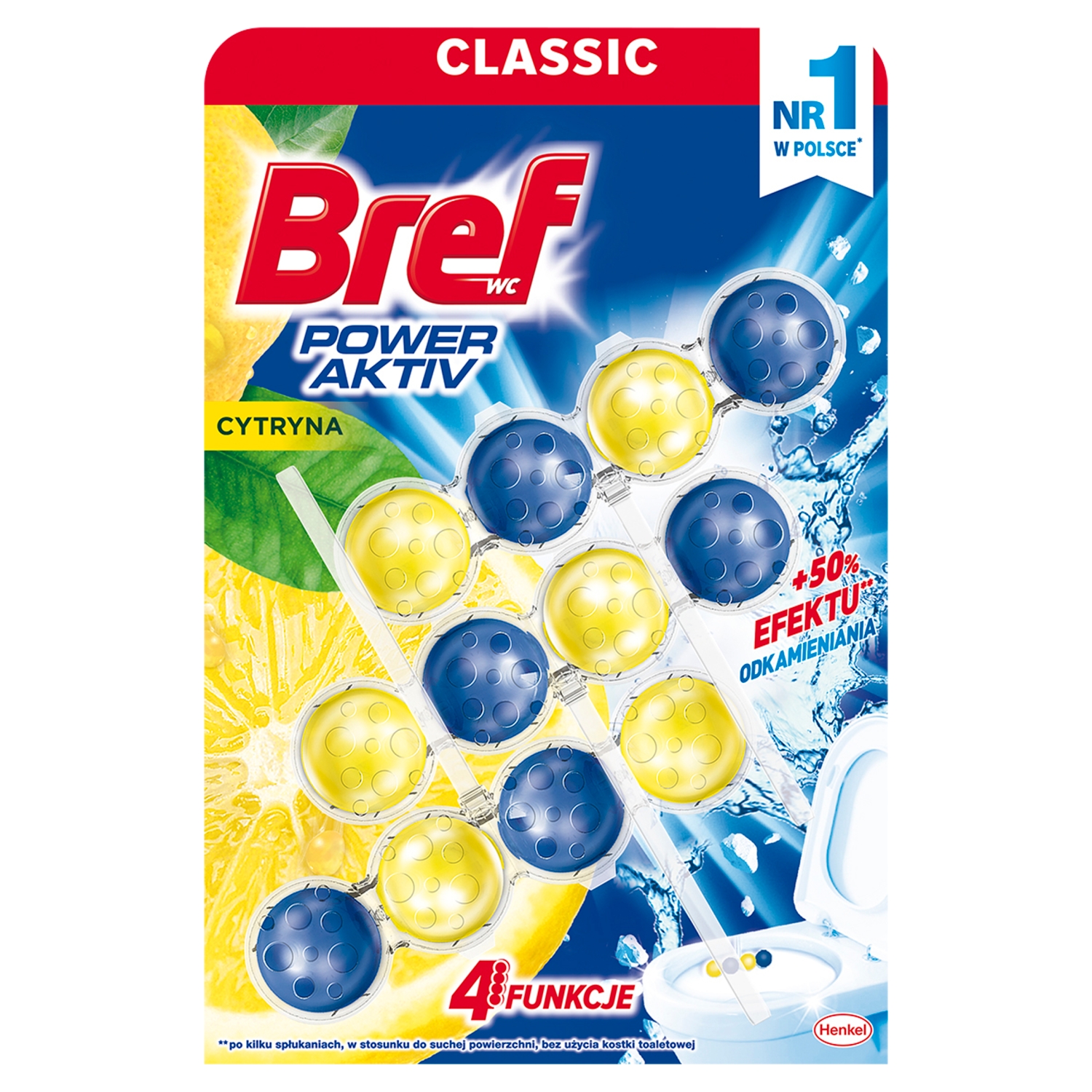 Bref WC Power Aktiv Zawieszka myjąco-zapachowa do muszli cytryna 3 x 50 g