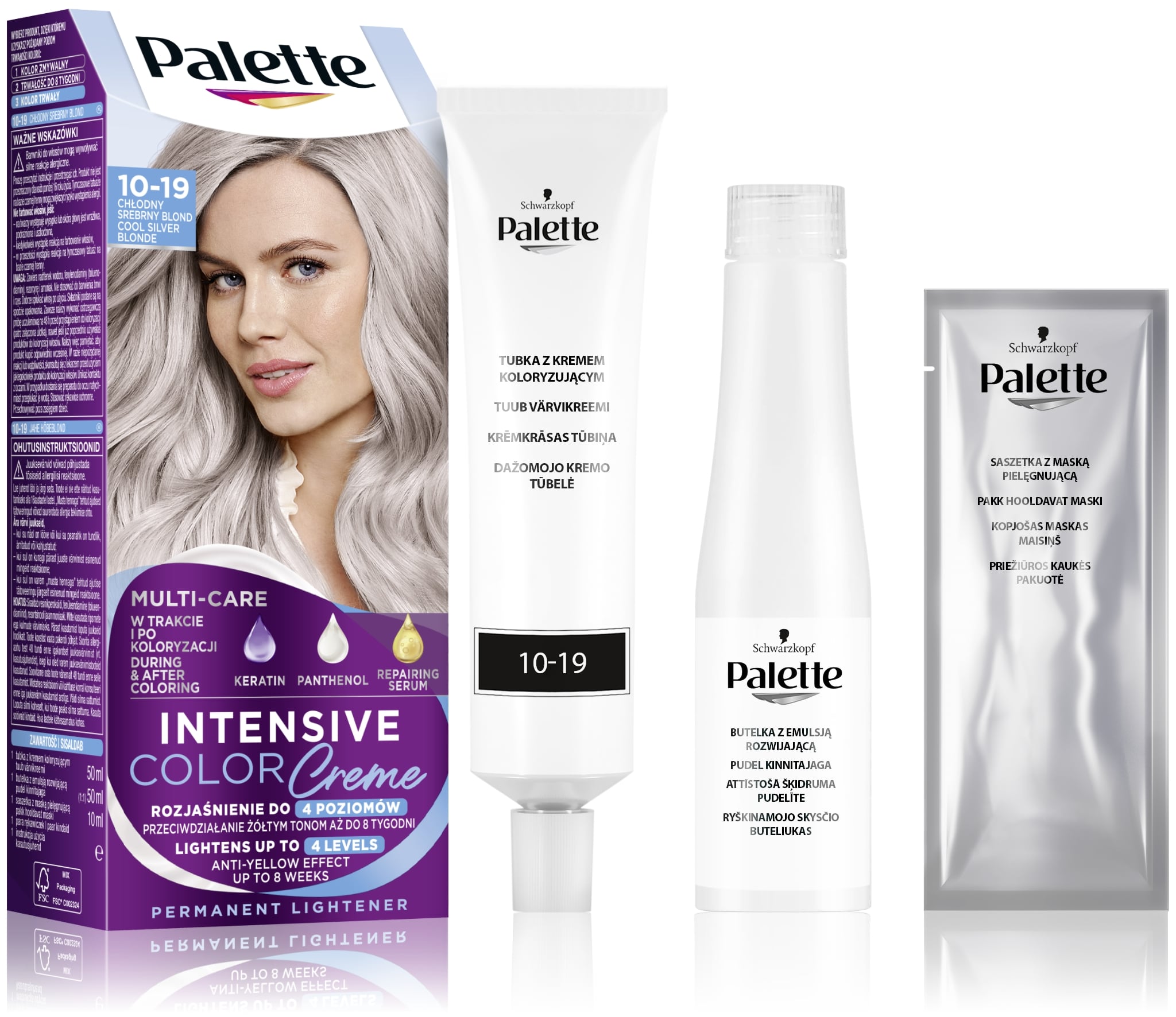 Palette Intensive Color Creme Farba do włosów w kremie rozjaśniacz 10-19 chłodny srebrny blond