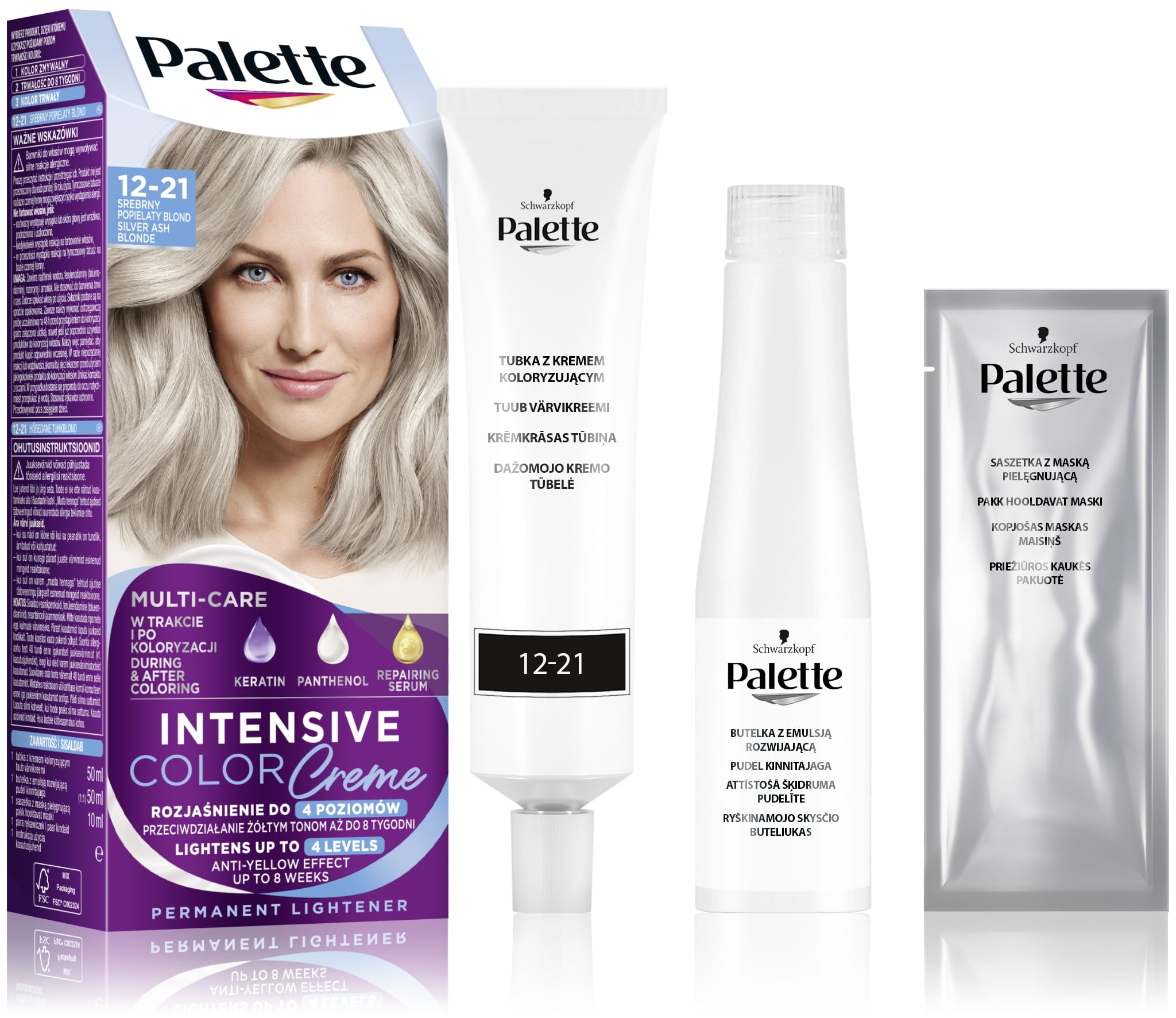 Palette Intensive Color Creme Farba do włosów w kremie rozjaśniacz 12-21 srebrny popielaty blond