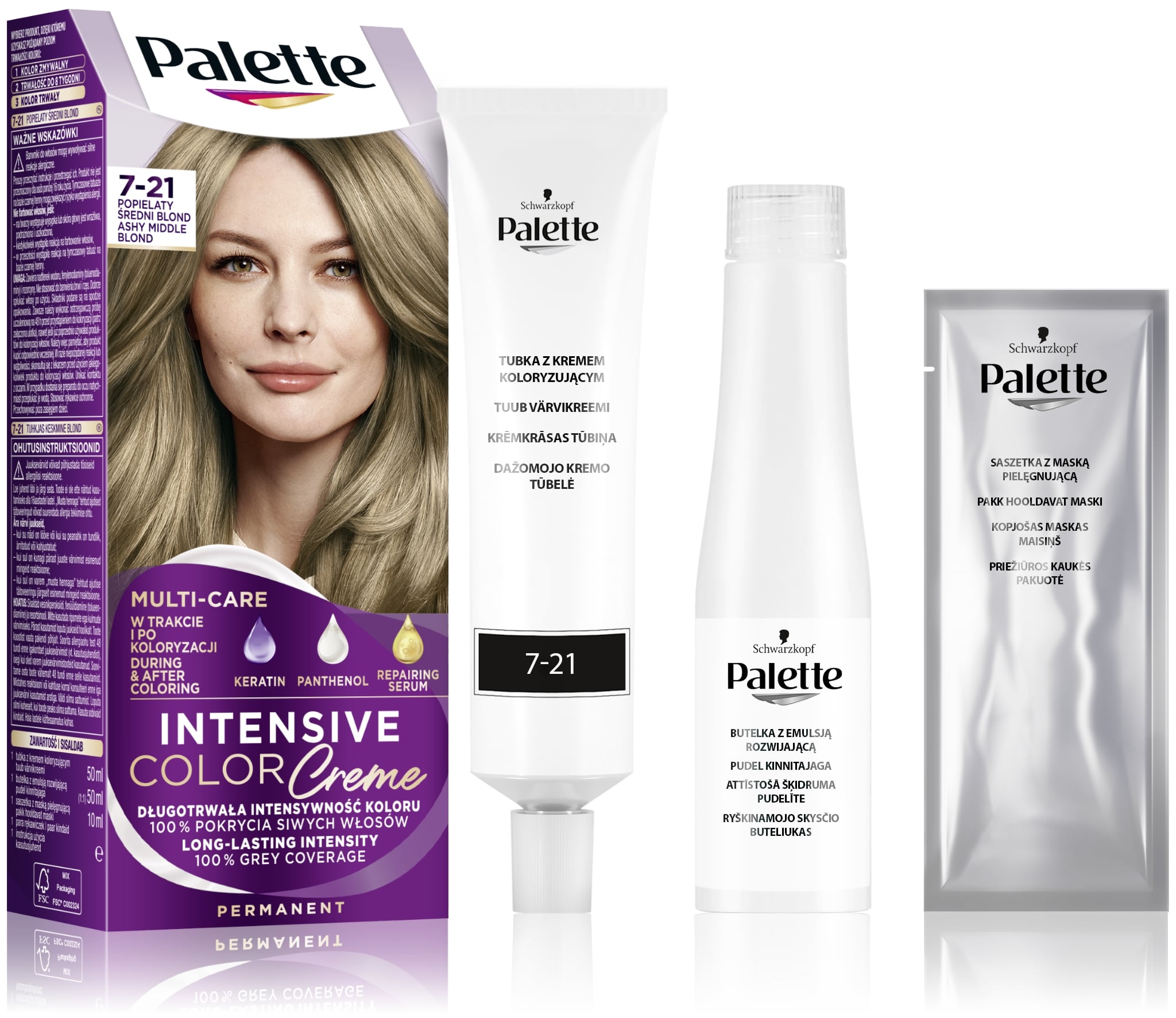 Palette Intensive Color Creme Farba do włosów popielaty średni blond 7-21