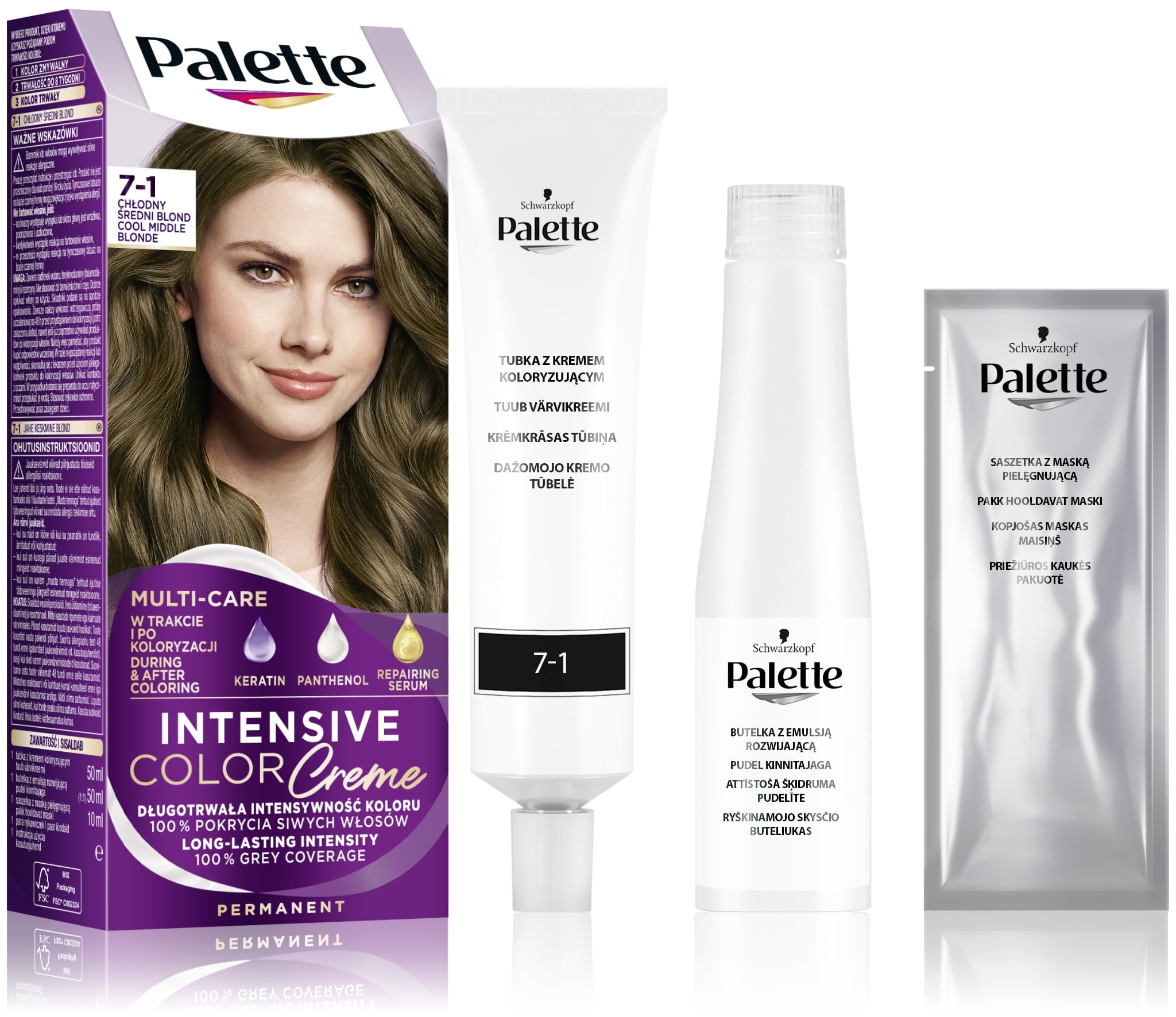 Palette Intensive Color Creme Farba do włosów w kremie 7-1 chłodny średni blond