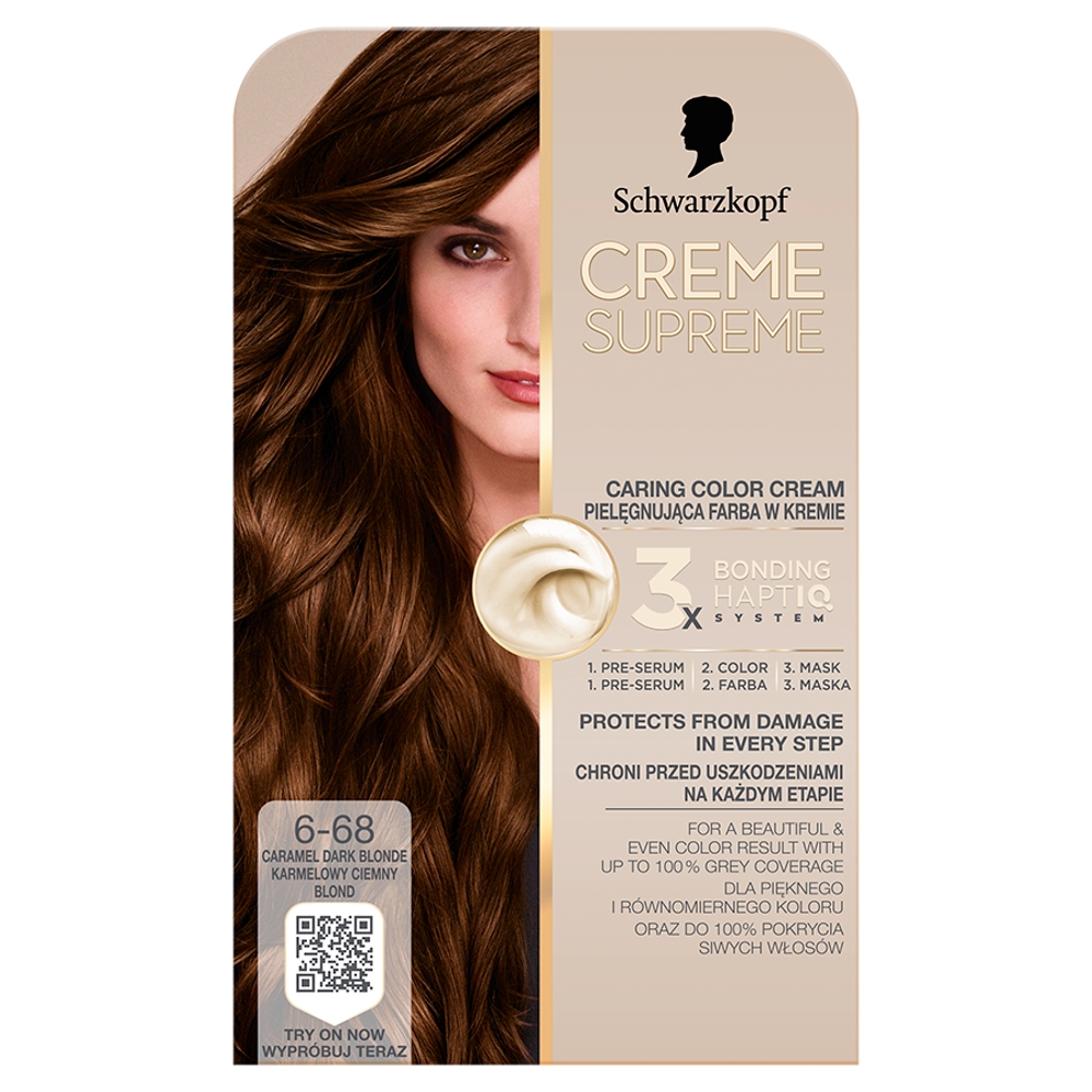 Schwarzkopf Creme Supreme 6-68 Karmelowy Ciemny Blond farba do włosów 1 sztuka