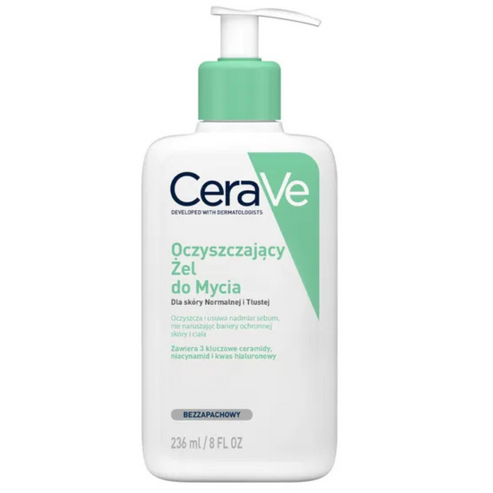 CeraVe, oczyszczający żel do mycia z ceramidami dla skóry normalnej i tłustej, 236 ml main product photo