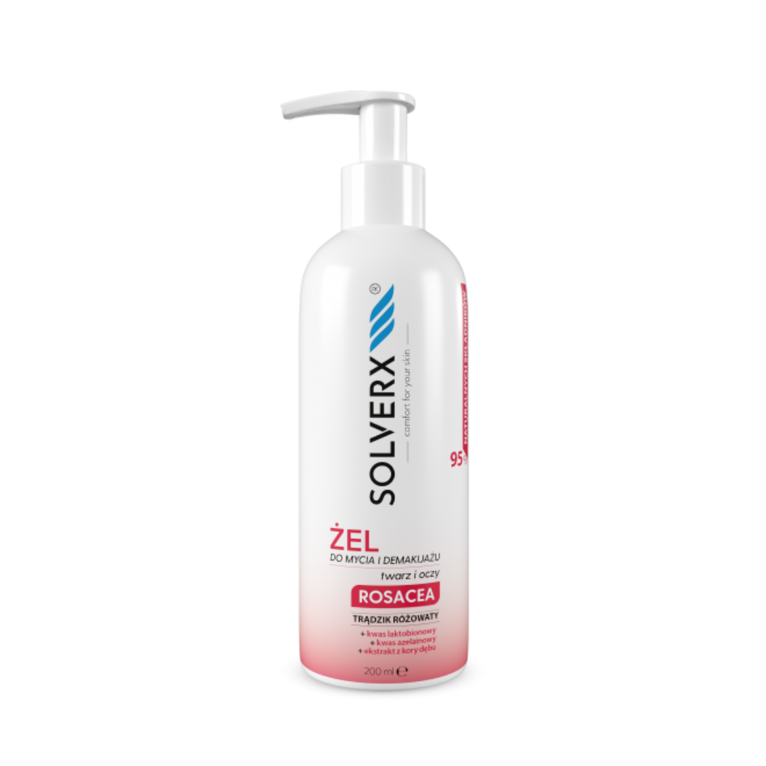 SOLVERX ŻEL DO MYCIA TWARZY I DEMAKIJAŻU ROSACEA 200ML