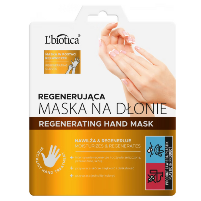 L'biotica maska regenerująca na dłonie w postaci nasączonych rękawiczek 1 para main product photo