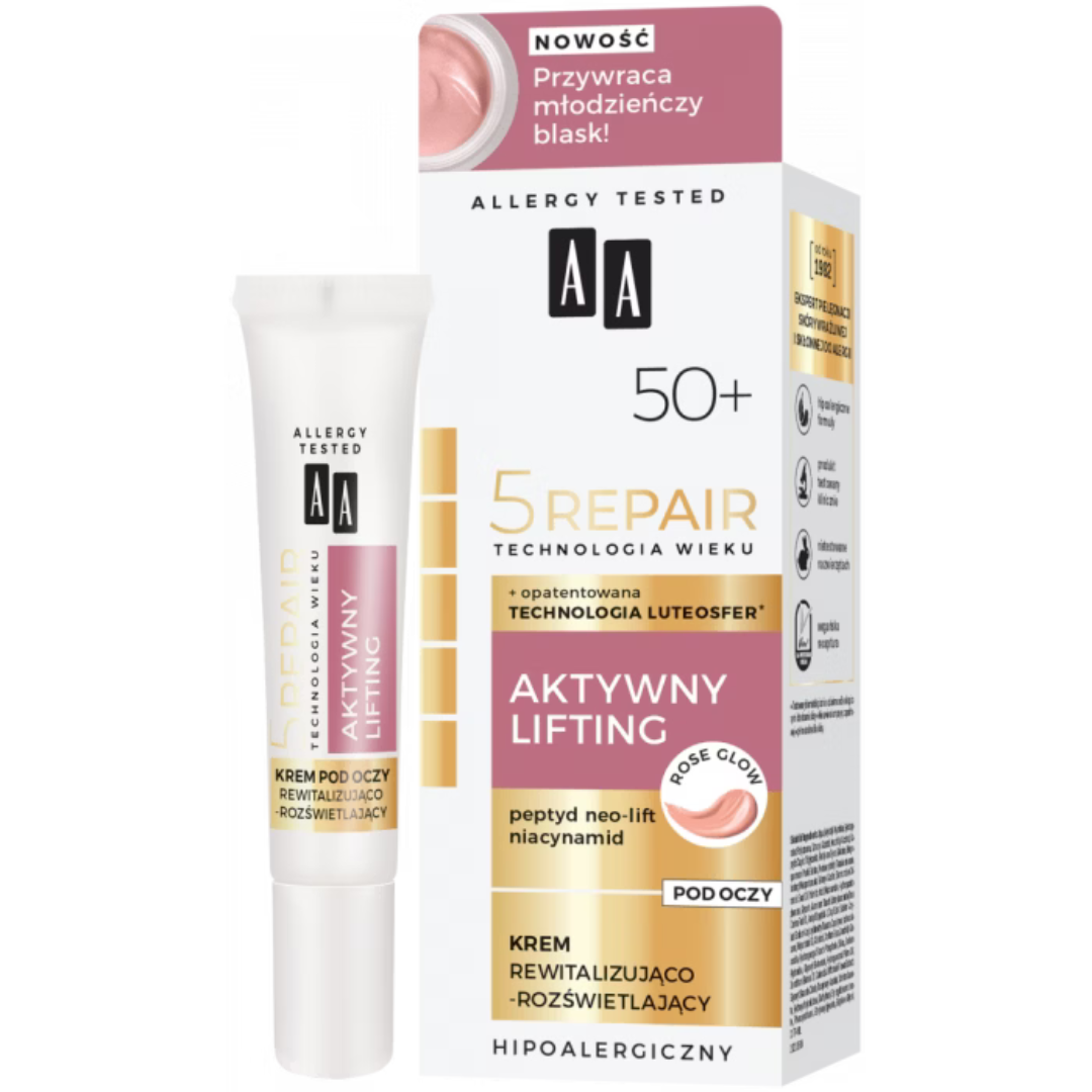 AA krem pod oczy rewitalizujaco-rozświetlający Technologia Wieku 5Repair 50+ Aktywny Lifting 15 ml
