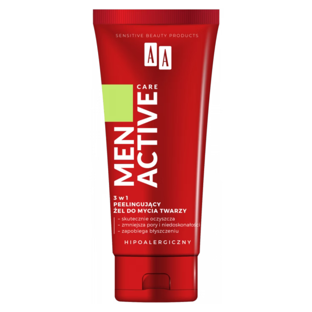 AA Men Active Care 3w1 Peelingujący żel do mycia twarzy 150 ml
