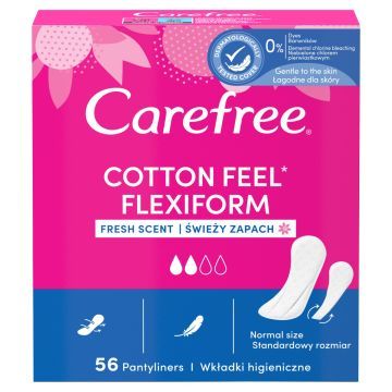 Carefree Cotton Feel Flexiform Wkładki higieniczne świeży zapach 56 sztuk