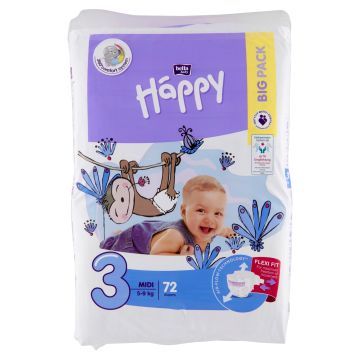Bella Baby Happy Pieluszki jednorazowe 3 midi 5-9 kg 72 sztuki