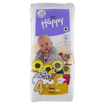 Bella Baby Happy Pieluszki jednorazowe 4+ maxi plus 9-20 kg 44 sztuki