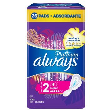 Always Platinum Super (Rozmiar 2) Podpaski ze skrzydełkami, 26 sztuk