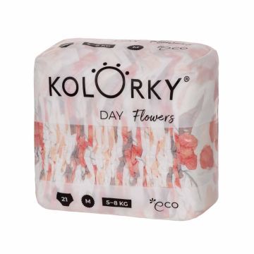 Kolorky Day Ekologiczna Pieluszka Jednorazowa Kwiaty m 5-8 Kg 21 szt.