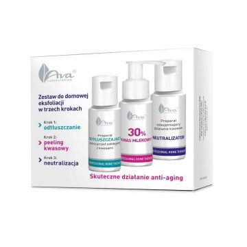Ava Professional Home Therapy Zestaw Do Domowej Eksfoliacji w Trzech Krokach z Kwasem Mlekowym 30% 150 ml