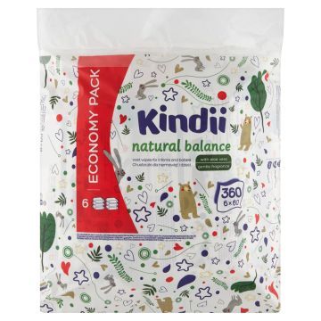 Kindii Natural Balance Chusteczki Nawilżane Dla Niemowląt 6x60 szt.