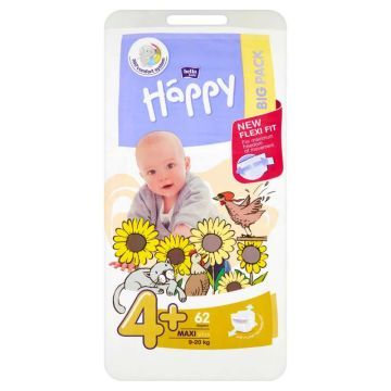 Bella Baby Baby Happy Pieluszki Jednorazowe 4+ Maxi Plus 9-20 Kg 62 szt.