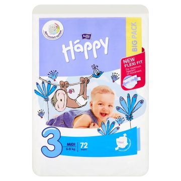 Bella Baby Happy Pieluszki Jednorazowe 3 Midi 5-9 Kg 72 szt.