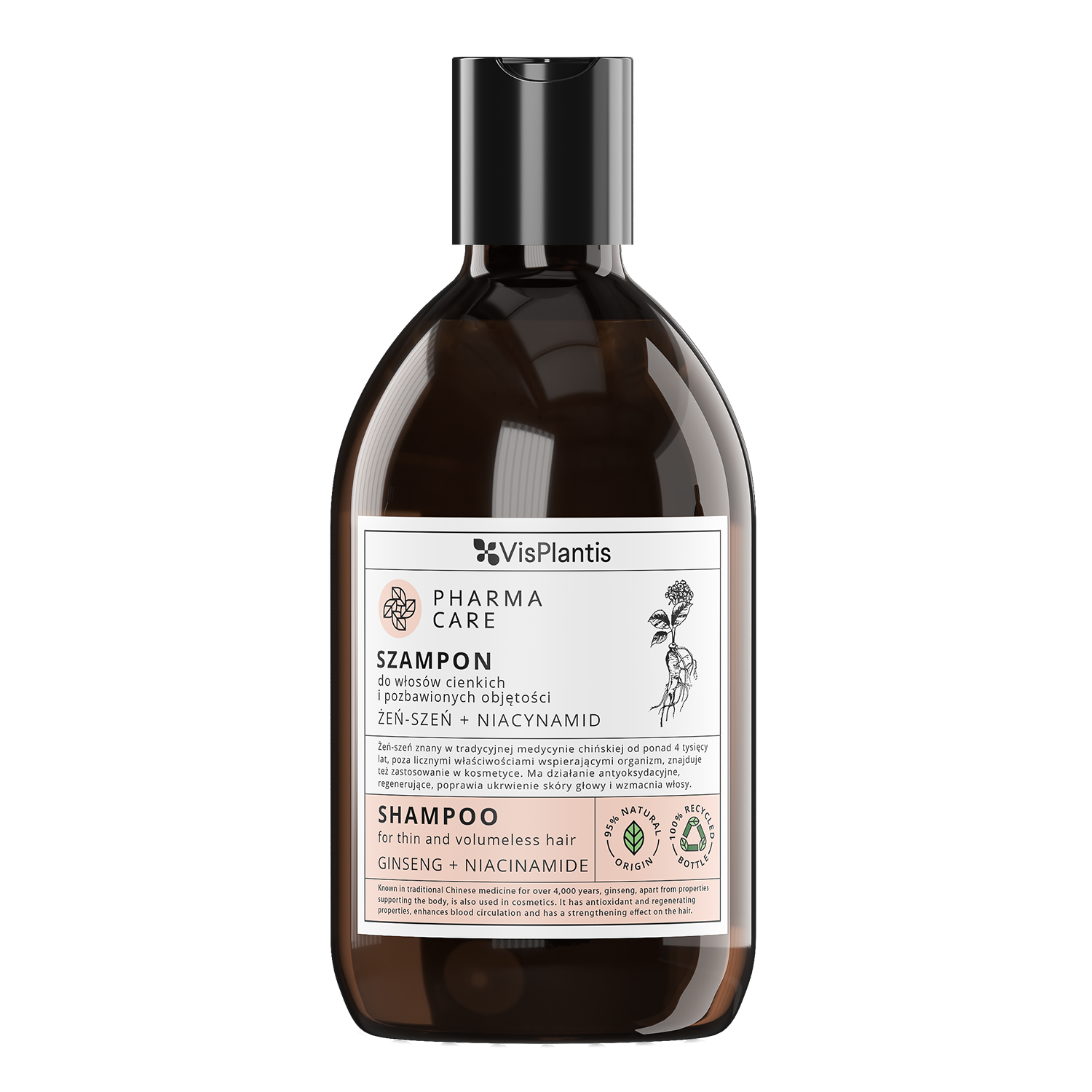 PHARMA CARE szampon do włosów cienkich i pozbawionych objętości, żeń-szeń + niacynamid 500ML