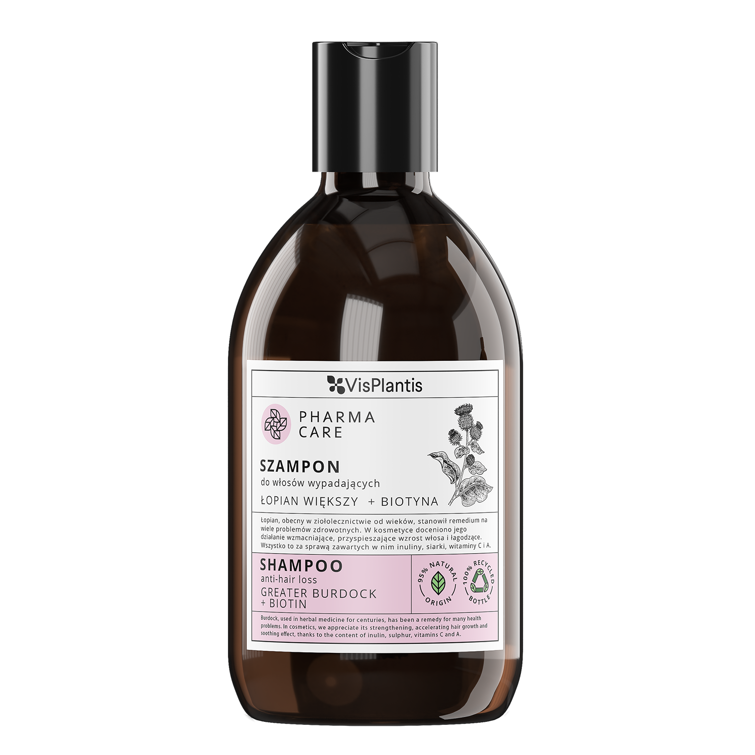 PHARMA CARE szampon do włosów wypadających, łopian większy + biotyna 500ML