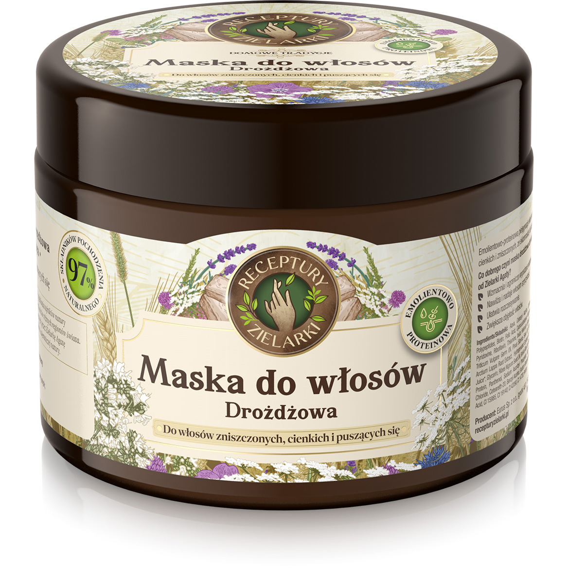 Receptury Zielarki Domowe Tradycje Drożdżowa maska do włosów zniszczonych, cienkich i puszących się emolientowo-proteinowa